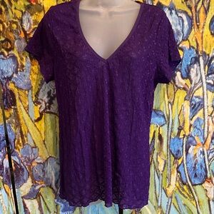 🪻Moda International, Purple, Short Sleeve, Stretch Lace Top in XL